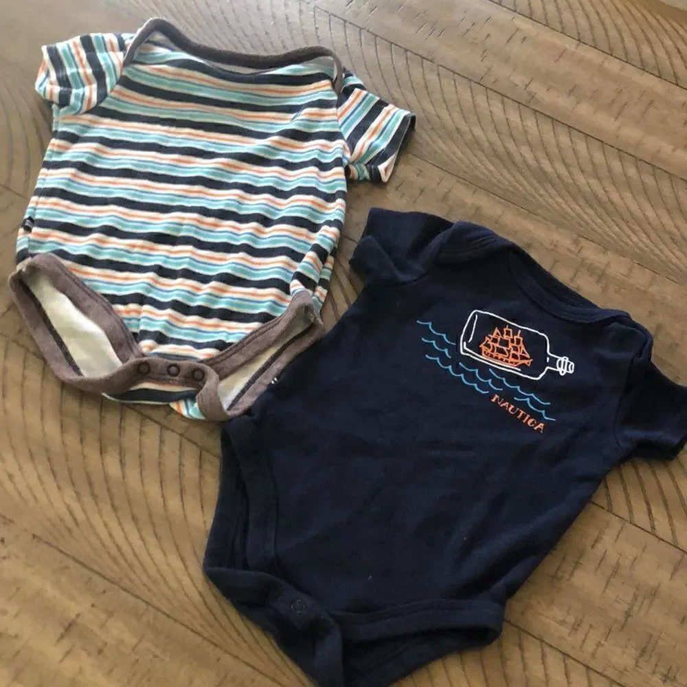 2 Nautica Onesies for your Wee One Snap 🫰 Bottoms Easy In and Out 0 to 3 Months